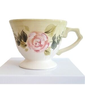 Vintage 80s Nantucket Home Porcelain Teacup Pink Floral Rose flower Hand-painted
